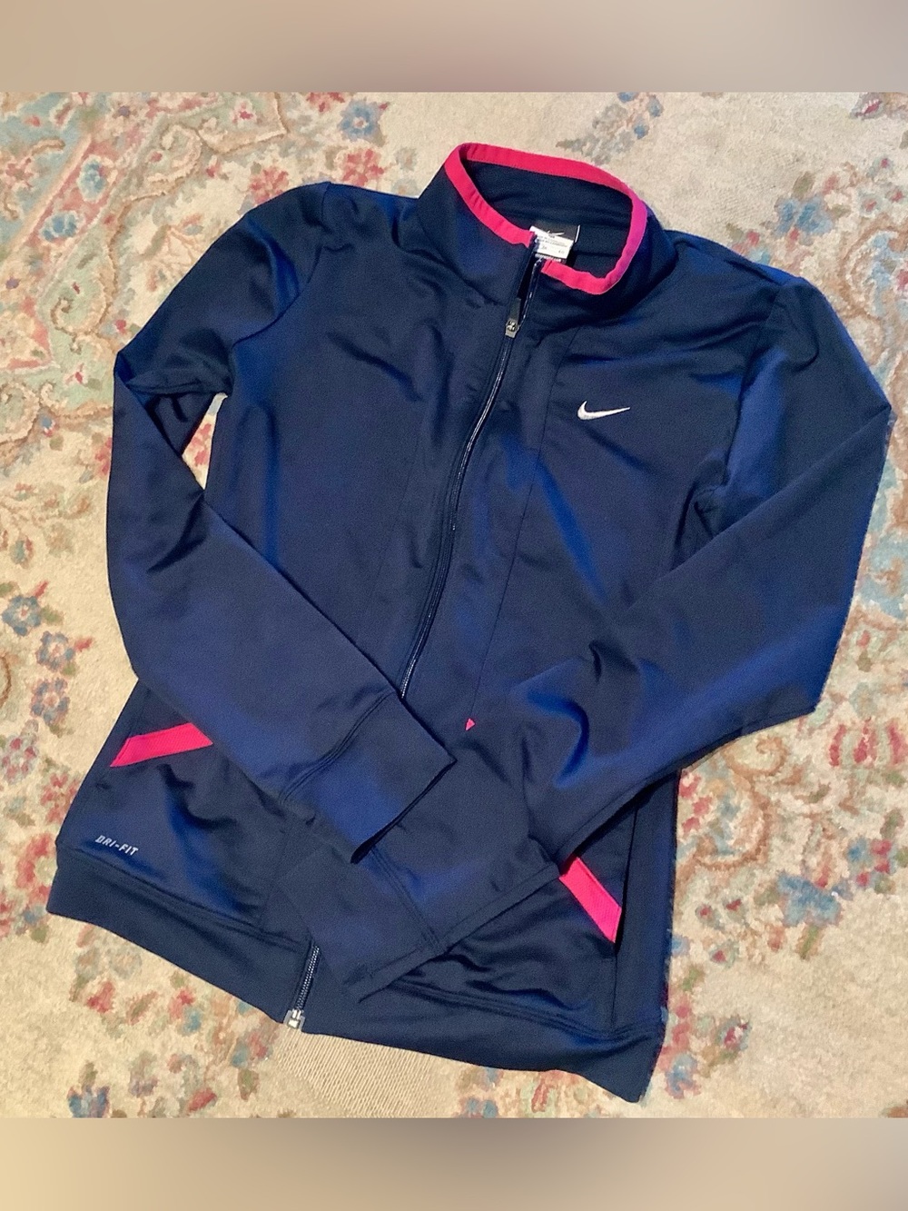 Nike Dri-FIT Full Zip Track Jacket - Navy Blue Pink - Women's XL - NWOT